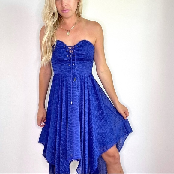 House Of Harlow x Revolve Blue Strapless Lace Up Dress Size Medium - Picture 7 of 14